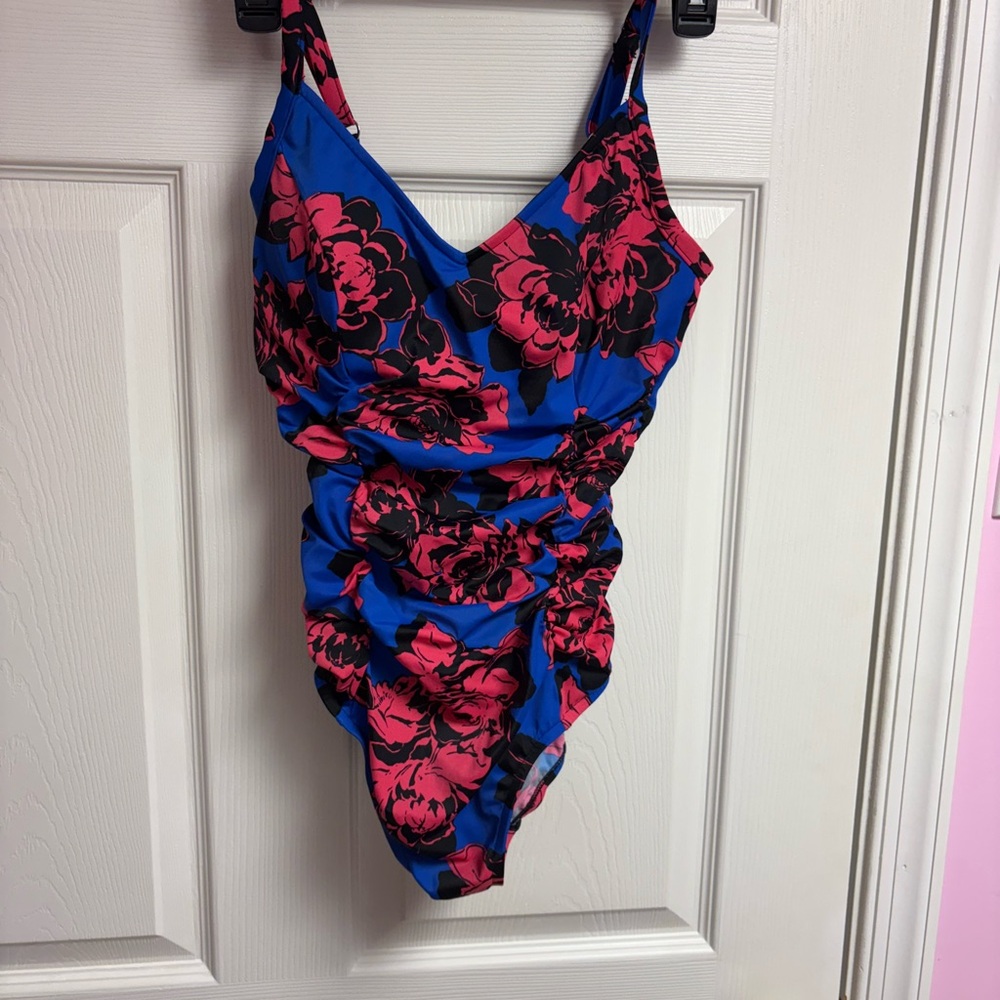 Aqua Green - Blue and Pink Floral One Piece Swimsuit